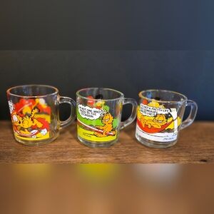 Vintage Garfield Glass Mugs Set of 3